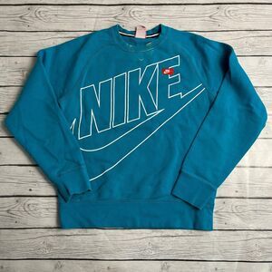 NIKE SWOOSH Spell Out Big Print Streetwear Blue Sweatshirt/CREWNECK
